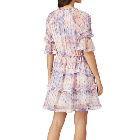 Hemant & Nandita Vivian Color Gold Splash Peasant Dress Sz XS Womens Purple Shee - Picture 2 of 14